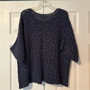 Blue and White Crew Neck Sweater with Textured Knit